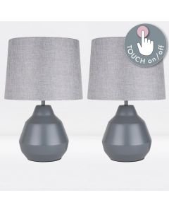 Pair of Grey 39cm Touch Lamps with Grey Shades