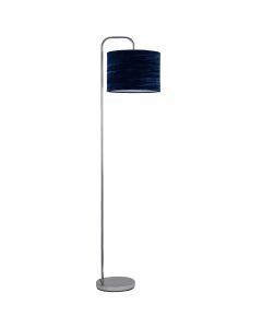 Chrome Arched Floor Lamp with Navy Blue Crushed Velvet Shade