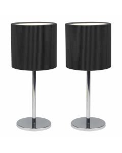 Lara - Set of 2 Chrome 32cm Lamps With Black Pleated Shades