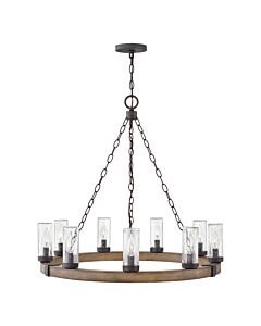 Hinkley Lighting - Sawyer - HK-SAWYER9-SQ - Sequoia Rust Clear Seeded Glass 9 Light IP44 Outdoor Ceiling Pendant Light