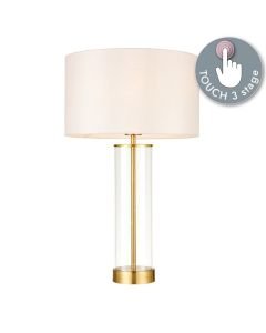 Endon Lighting - Lessina - 68802 - Satin Brass Clear Glass Vintage White Touch Table Lamp With Shade