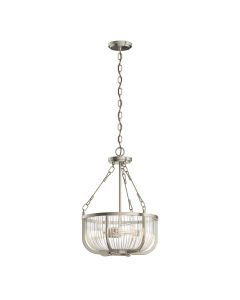 Quintiesse - Roux - QN-ROUX3-BN - Brushed Nickel Clear Ribbed Glass 3 Light Ceiling Pendant Light