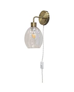 Toby - Antique Brass Plug in Wall Light with Birch Fluted Glass Shade