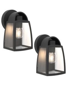 Set of 2 Kelsey - 40W Black Clear Glass IP44 Outdoor Wall Lights