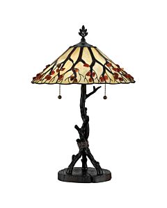 Quoizel Lighting - Whispering - QZ-WHISPERING-TL-VB - Valiant Bronze Tiffany Art Glass 2 Light Pull Cord Table Lamp