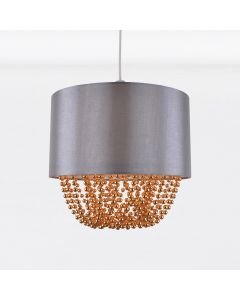 Grey Faux Silk & Copper Jewelled Ceiling Light Shade