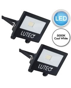 Set of 2 Tec10 - LED Black Clear Glass IP54 Outdoor Floodlights
