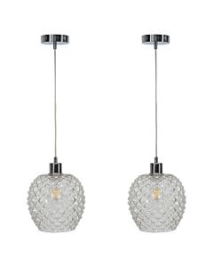 Set of 2 Baine - Clear Textured Glass with Chrome Pendant Fittings