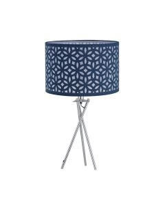 Chrome Tripod Table Lamp with Navy Blue Laser Cut Shade