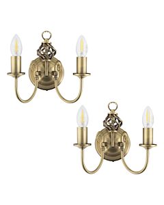Set of 2 Barley Twist - Antique Brass Wall Lights