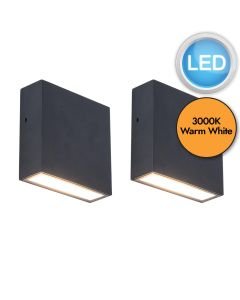 Set of 2 Gemini XF - LED Black Clear Glass IP54 Outdoor Wall Washer Lights