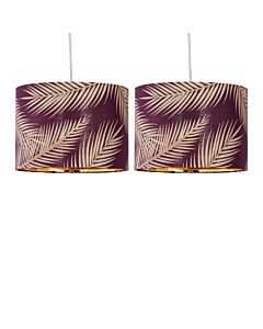 Set of 2 Tropica - Burgundy Gold Leaf Detail 25cm Pendant Lamp Shades