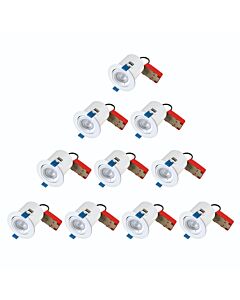 Set of 10 - White Fire Rated Tilt Recessed Ceiling Downlights with Warm White LED Bulbs