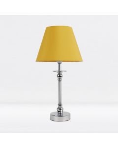 Chrome Plated Bedside Table Light with Ball Detail Column Ochre Fabric Shade