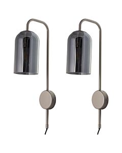 Set of 2 Victoria - Satin Nickel Plug in Wall Lights with Glass Shades