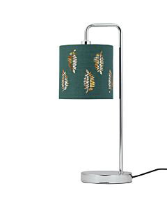 Chrome Arched Table Lamp with Dark Green Fern Cut Out Shade