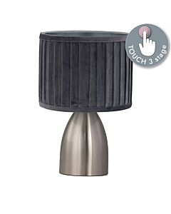 Valentina - Brushed Chrome Touch Lamp with Grey Pleated Velvet Shade