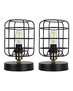 Set of 2 Cage - Black and Antique Brass Industrial Style Table Lamps