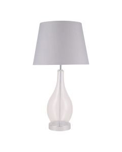 Clear Glass Table Lamp Chrome Stem with Grey Fabric Shide