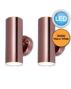 Set of 2 Grange - LED Copper Clear 2 Light IP44 Outdoor Wall Washer Lights
