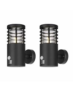 Set of 2 Bloom - Black IP44 Outdoor Motion Sensor Wall Lights