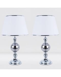 Set of 2 Chrome and Smoked Glass Table Lamps with White Shades