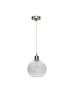 Betchley - Clear Ribbed Glass Globe with Satin Nickel Pendant Fitting