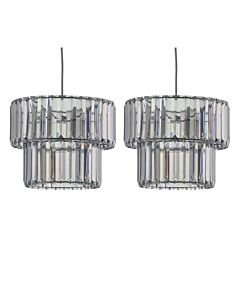 Set of 2 Clint - Smoked Acrylic Crystal Two Tier Easy Fit Pendant Shades