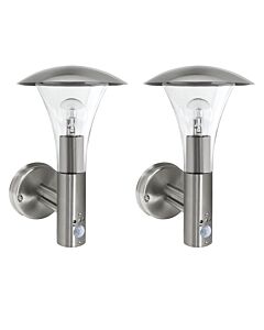 Set of 2 Halo - Brushed Stainless Steel Outdoor IP44 Motion Sensor Activated Wall Lights