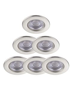 Set of 6 Satin Nickel Fire Rated 6W LED 3000K Recessed Downlights