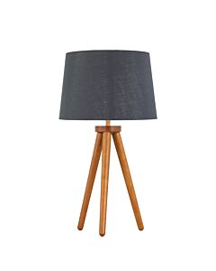 Voyage - Dark Oak Table Lamp or Bedside Light with Grey & Silver Shade