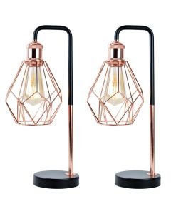 Set of 2 Matt Black & Copper Geometric Table Lamps