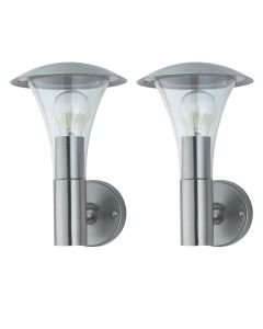 Set of 2 Halo - Brushed Stainless Steel Outdoor IP44 Wall Lights