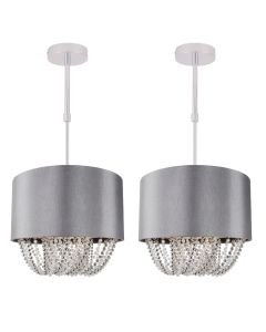 Set of 2 Grey Fabric Ceiling Adjustable Flush With Beaded Diffuser