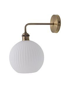 Isaac - Antique Brass Wall Light with White Ribbed Glass Shade