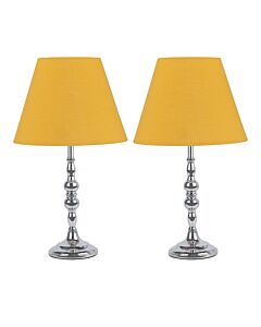 Set of 2 Chrome Table Lamps with Decorative Stem and Ochre Shades