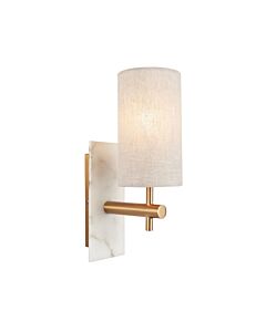 Bert - Vintage Brass White Marble Natural Cylinder Straight Arm Wall Light