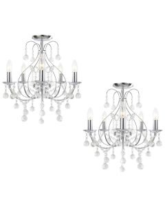 Pair of Chrome 5 Light Crystal Chandeliers