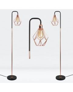 Set of 2 Matt Black & Copper Geometric Floor Lamps