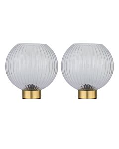 Set of 2 Betchley - Battery Operated Satin Brass Lamp Clear Glass