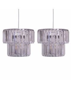 Set of 2 Clint - Clear Acrylic Crystal Two Tier Easy Fit Pendant Shades