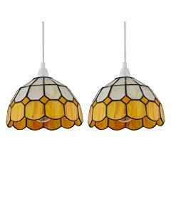 Set of 2 Oxford - Amber Tiffany Easy Fit Pendant Shades