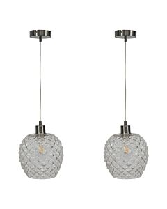 Set of 2 Baine - Clear Textured Glass with Satin Nickel Pendant Fittings