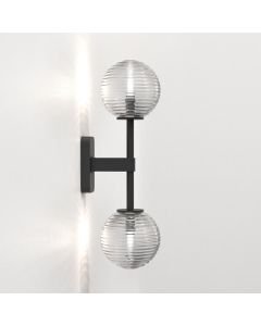 Astro Lighting - Tacoma Twin 1429005 & 5036003 - IP44 Matt Black Wall Light with Clear Ribbed Glass Shades