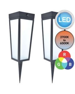 Set of 2 Dias - LED Black Frosted Glass IP44 Solar Outdoor Spike Lights