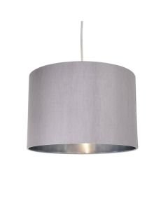 Grey Faux Silk 30cm Drum Light Shade with Chrome Inner