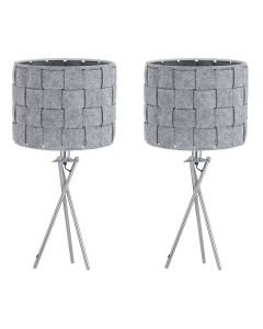Set of 2 Warner - Chrome Tripod Table Lamps with Grey Pleated Felt Shades