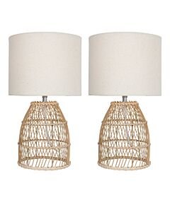 Set of 2 Bamboo - Natural Bamboo 36cm Table Lamps With Fabric Shades