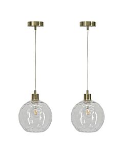 Set of 2 Barnum - Clear Dimple Glass Globe with Satin Brass Pendant Fittings
