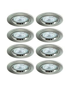 Set of 8 - Brushed Steel GU10 Fixed Recessed Downlights